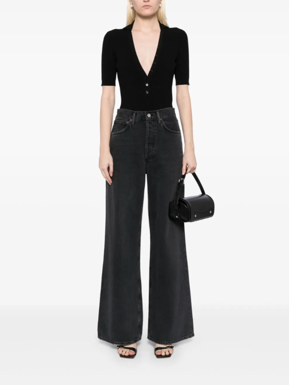 Agolde Wide-Leg High-Rise Jeans in Washed Black